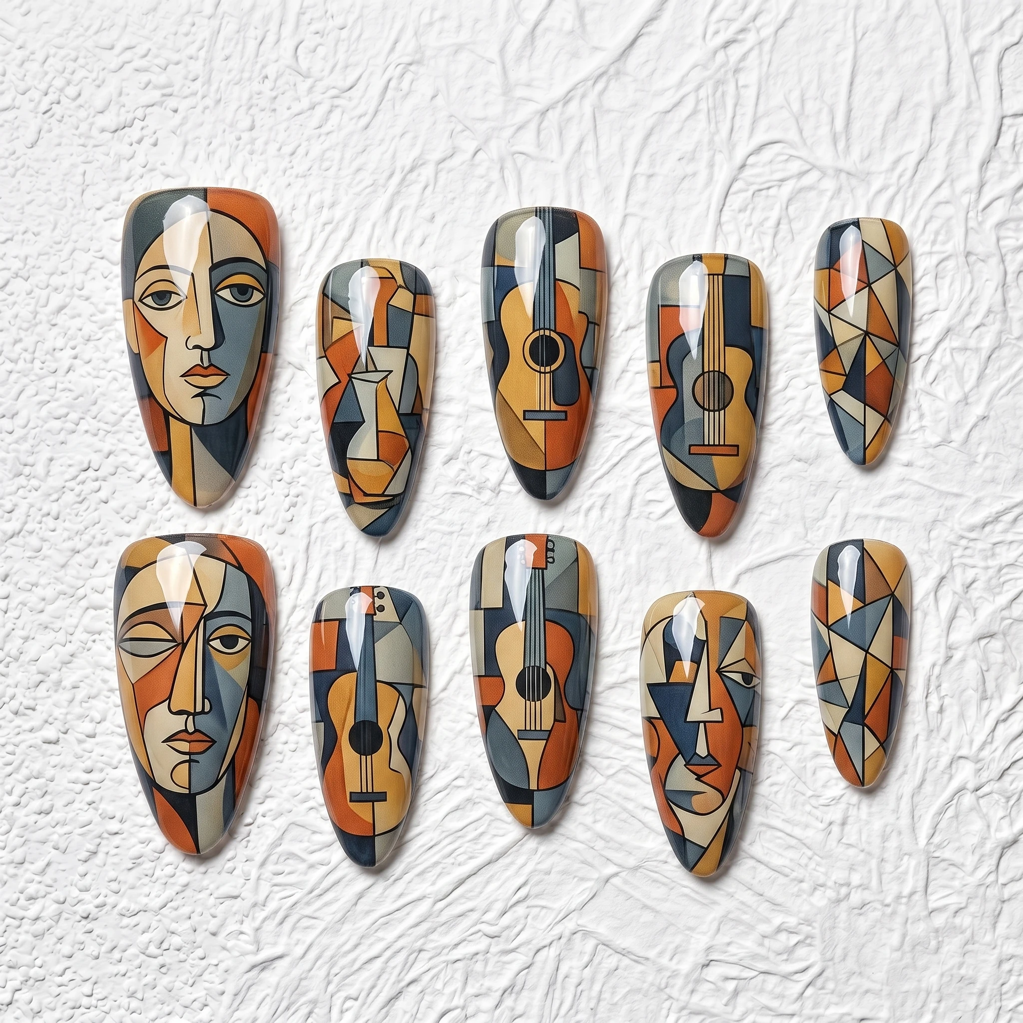 Artisan Handcrafted 10PCS Couture-Inspired Almond Press-On Nails | Cubist Geometric Faces & Guitars, Glazed Finish, Date Night &
Artisan Handcrafted 10PCS Couture-Inspired Almond Press-On Nails | Cubist Geometric Faces & Guitars, Glazed Finish, Date Night &