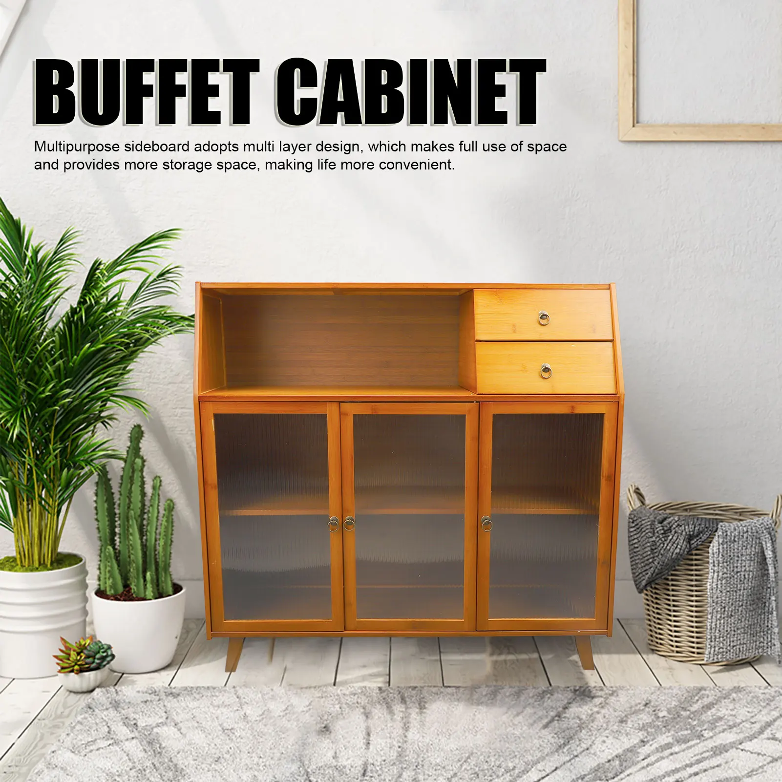 Buffet Cabinet 3 Compartments Multifunction 2 Shelves Kitchen Sideboard 3 Translucent Doors Stylish 2 Drawers for Home Kitchen
Buffet Cabinet 3 Compartments Multifunction 2 Shelves Kitchen Sideboard 3 Translucent Doors Stylish 2 Drawers for Home Kitchen