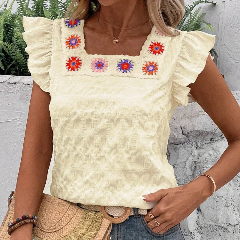 2025 Summer Short Sleeve Square Collar Fashion Women Blouse Solid Embroidery Blouse Shirt Women Tops Blusas De Mujer Blusa Q267
2025 Summer Short Sleeve Square Collar Fashion Women Blouse Solid Embroidery Blouse Shirt Women Tops Blusas De Mujer Blusa Q267