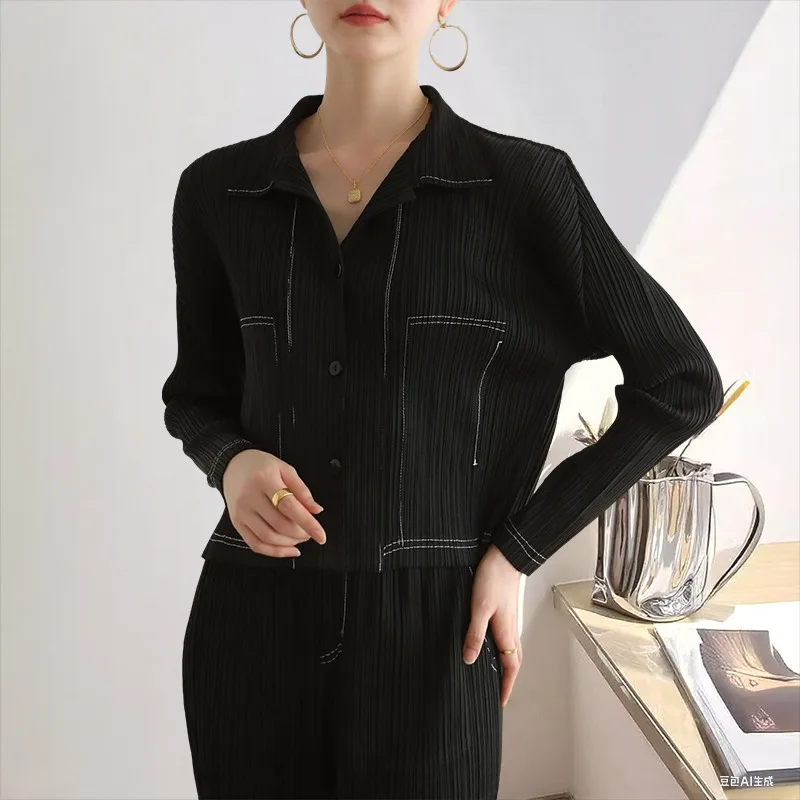Miyake Folds осенняя рубашка с длинными рукавами, топ, женская повседневная джинсовая рубашка с лацканами, брюки девять минут, простая пригородная одежда
Miyake Folds осенняя рубашка с длинными рукавами, топ, женская повседневная джинсовая рубашка с лацканами, брюки девять минут, простая пригородная одежда