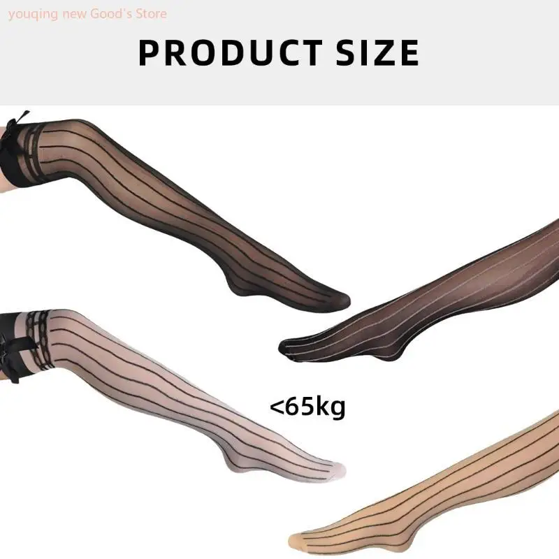 49ME Overknee Thigh High Long Socks with Bows Accent for Women Costume Outfit Accessory Striped Line Print Sheer Stockings
49ME Overknee Thigh High Long Socks with Bows Accent for Women Costume Outfit Accessory Striped Line Print Sheer Stockings