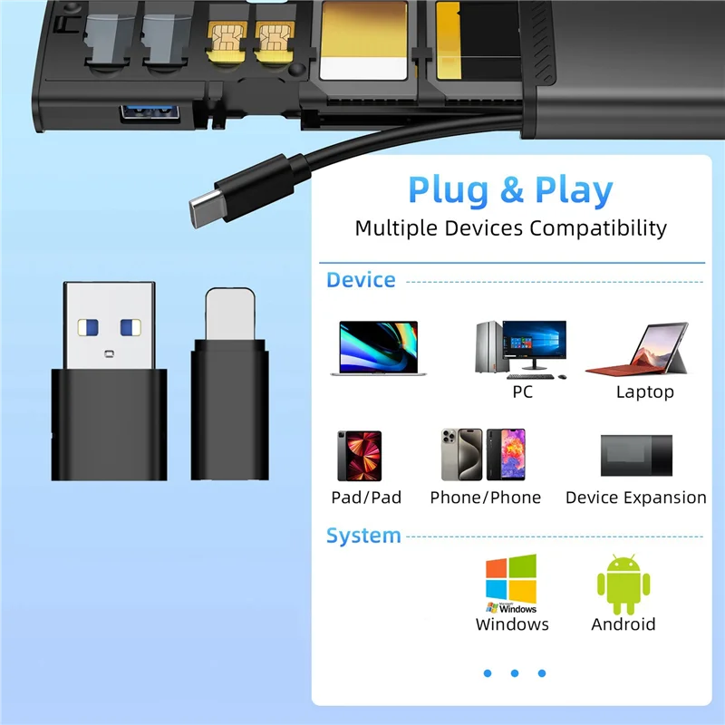 Подходит адаптер USB типа C OTG 13 в 1, многофункциональный провод для передачи данных, стержень SIM-карты TF, устройство чтения памяти, чехол для хранения, держатель
Подходит адаптер USB типа C OTG 13 в 1, многофункциональный провод для передачи данных, стержень SIM-карты TF, устройство чтения памяти, чехол для хранения, держатель