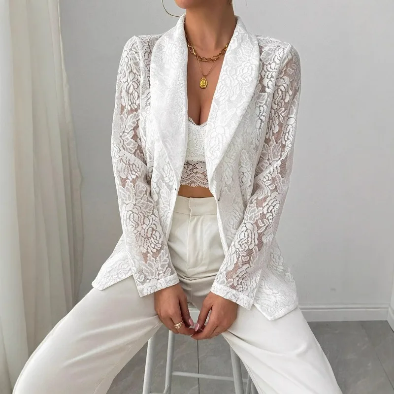 European and American Cross-border 2025 Autumn/Winter Women's Fashion Lace-embroidered White Casual New Suit Jacket for Women
European and American Cross-border 2025 Autumn/Winter Women's Fashion Lace-embroidered White Casual New Suit Jacket for Women