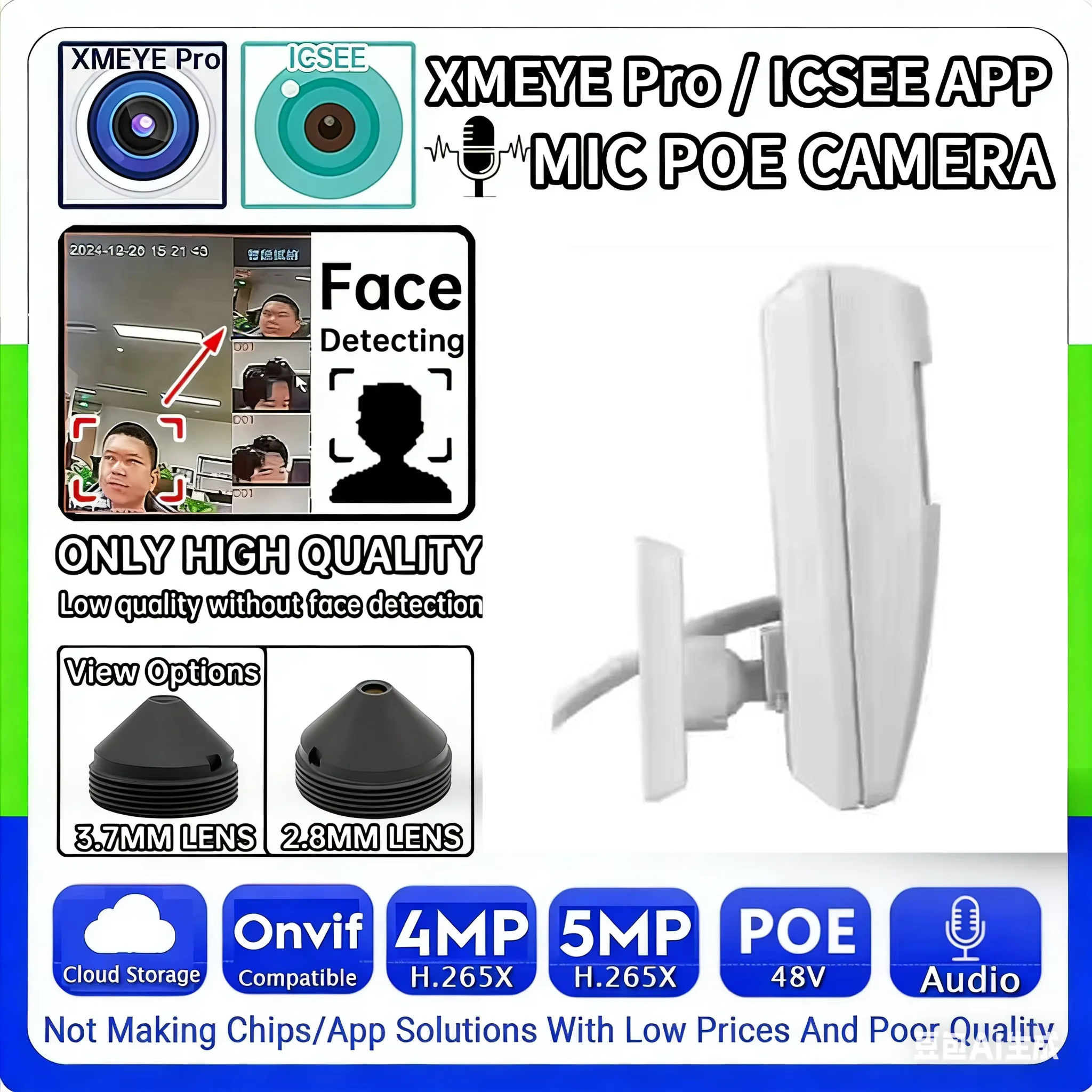 5MP 4MP H.265 Full Digital 2.8mm Cone Lens Audio Mic IP POE Mini Camera Detector Onvif Cloud Storage Face/Motion Detection XMEYE
5MP 4MP H.265 Full Digital 2.8mm Cone Lens Audio Mic IP POE Mini Camera Detector Onvif Cloud Storage Face/Motion Detection XMEYE