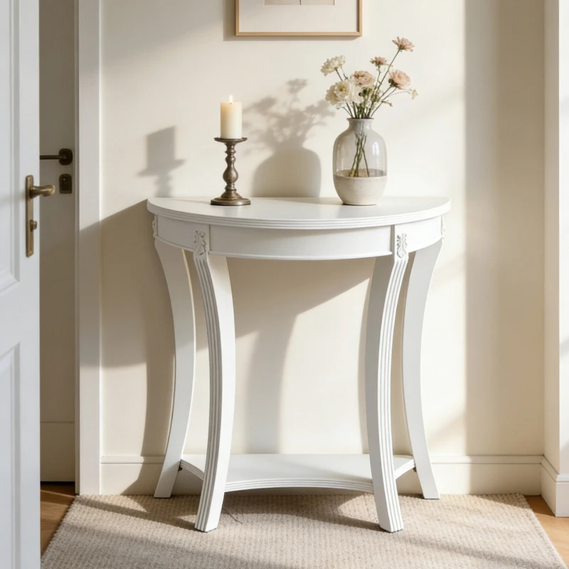 French light luxury console table white semi-round entrance American console table Cream style living room couchtisch furniture
French light luxury console table white semi-round entrance American console table Cream style living room couchtisch furniture