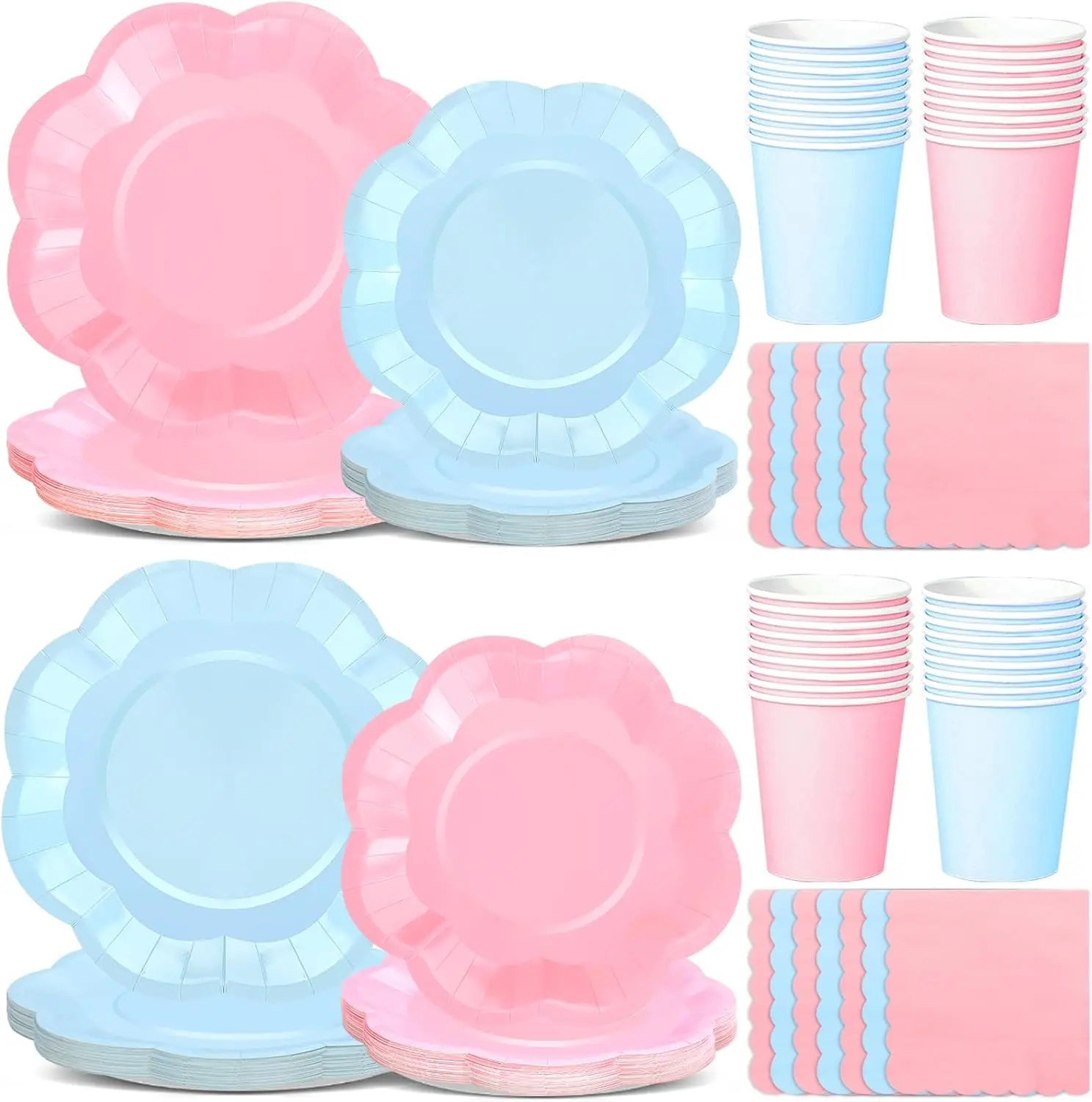 260 Pcs Blue And Pink Party Supplies - For 52 Guests Paper Plates And Napkins/Cups - Disposable Big Scalloped Dinner Par
260 Pcs Blue And Pink Party Supplies - For 52 Guests Paper Plates And Napkins/Cups - Disposable Big Scalloped Dinner Par