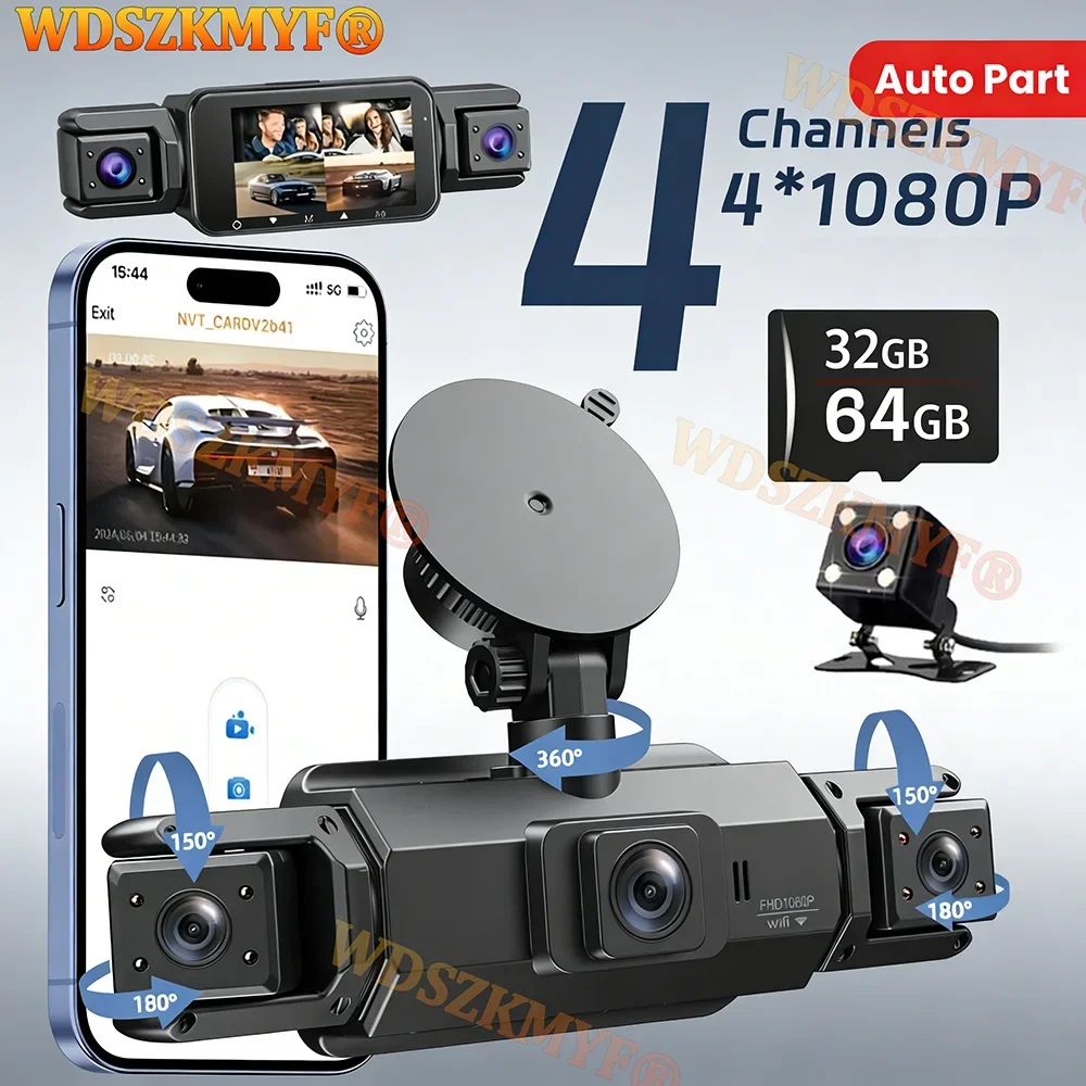 Quad Lens 4CH Car Dash Camera 360° Front Rear Interior Rear View camea 1080P Full HD Car DVR with Night Vision Parking Monitor
Quad Lens 4CH Car Dash Camera 360° Front Rear Interior Rear View camea 1080P Full HD Car DVR with Night Vision Parking Monitor