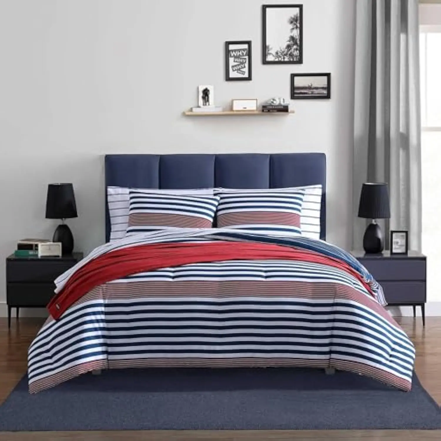 - Comforter Set, Soft Reversible Bedding with Matching Shams, Striped Bedding Set (Kennedy Stripe Navy Blue, Full/Queen)
- Comforter Set, Soft Reversible Bedding with Matching Shams, Striped Bedding Set (Kennedy Stripe Navy Blue, Full/Queen)