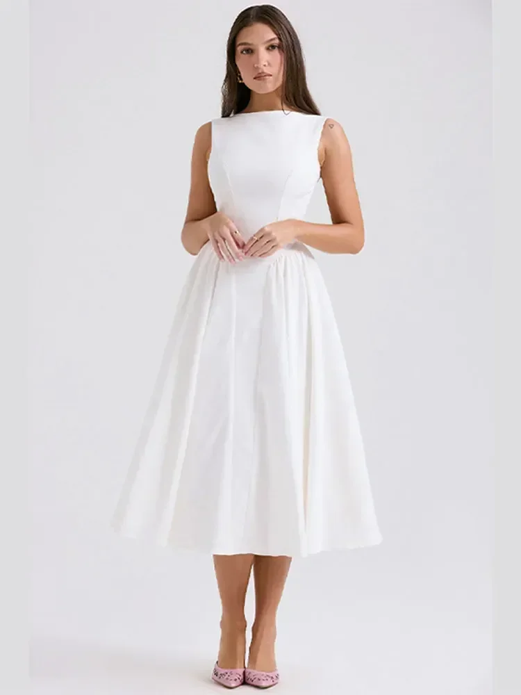 Elegant Solid Backless Pleated Dresses For Women Fashion O Neck Sleeveless A Line Dresses Chic New Female Party Club Robes
Elegant Solid Backless Pleated Dresses For Women Fashion O Neck Sleeveless A Line Dresses Chic New Female Party Club Robes
