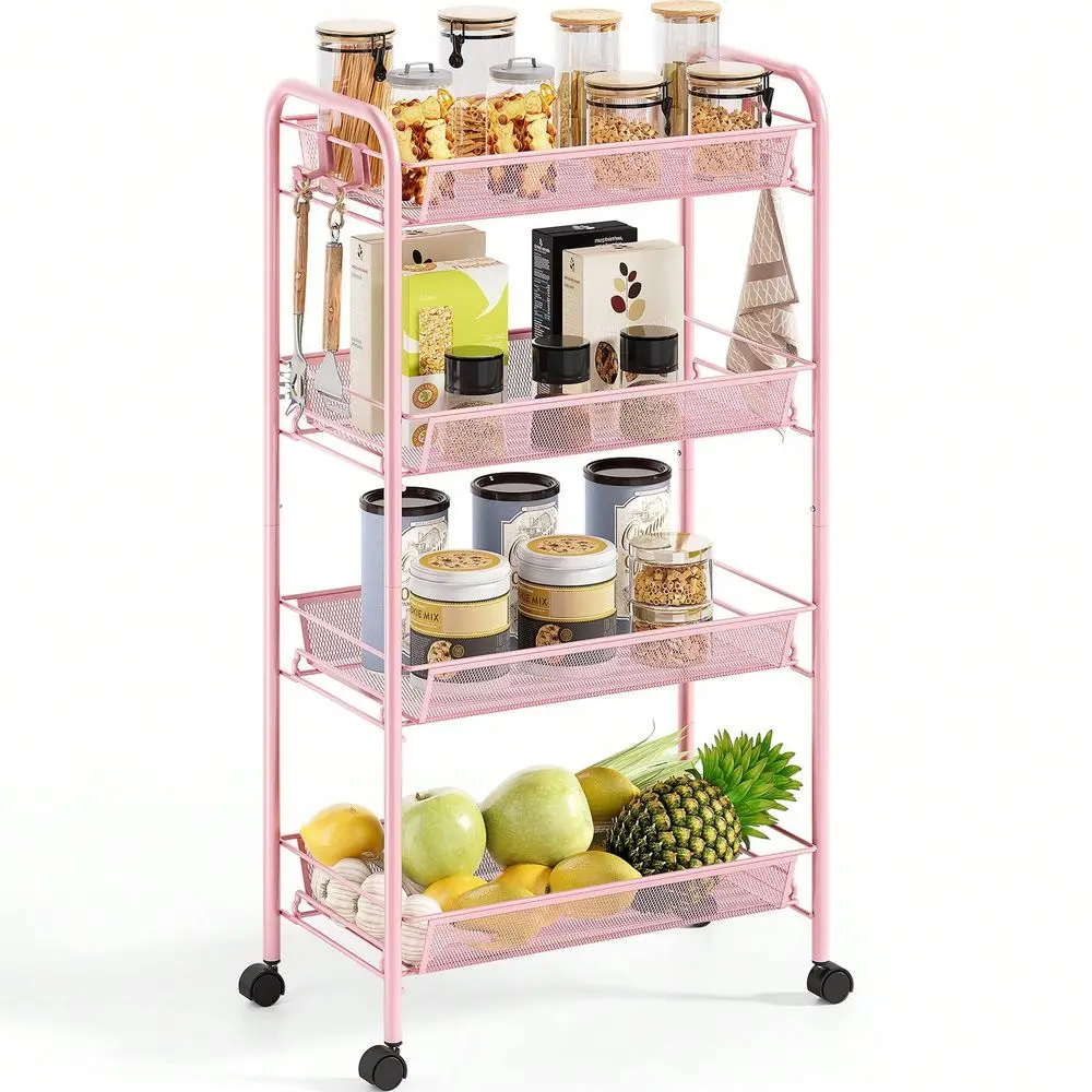 Rolling Cart, Metal Utility Cart With 3 Hooks, Easy Assemble Mobile Storage Trolley On Wheels, Metal Shelving Units Kitchen Bat
Rolling Cart, Metal Utility Cart With 3 Hooks, Easy Assemble Mobile Storage Trolley On Wheels, Metal Shelving Units Kitchen Bat
