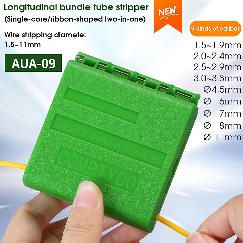 COMPTYCO AUA-09 Longitudinal Optical Fiber Center Pipe Stripping Tool 1.5-11mm Slitter Fiber Optic Ribbon Optic Cable Stripper
COMPTYCO AUA-09 Longitudinal Optical Fiber Center Pipe Stripping Tool 1.5-11mm Slitter Fiber Optic Ribbon Optic Cable Stripper