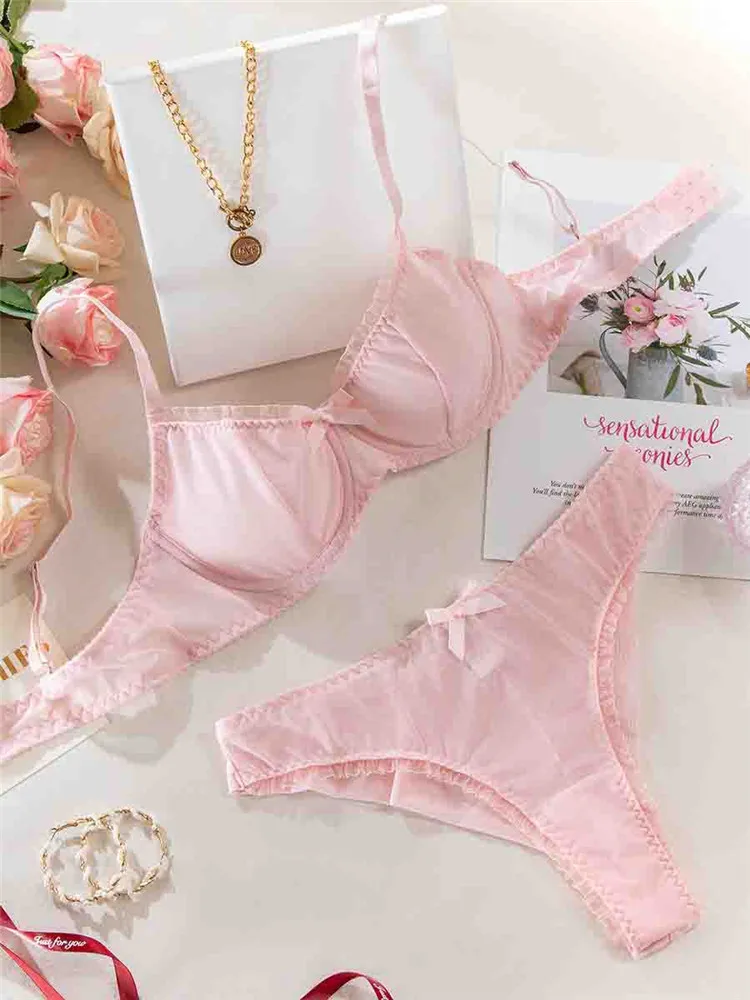 Sexy Lingerie Set Solid Female Underwire Romantic Pink Bra Brief Set Mesh Lace Seamless Fairy Underwear Thong Women Exotic Set
Sexy Lingerie Set Solid Female Underwire Romantic Pink Bra Brief Set Mesh Lace Seamless Fairy Underwear Thong Women Exotic Set
