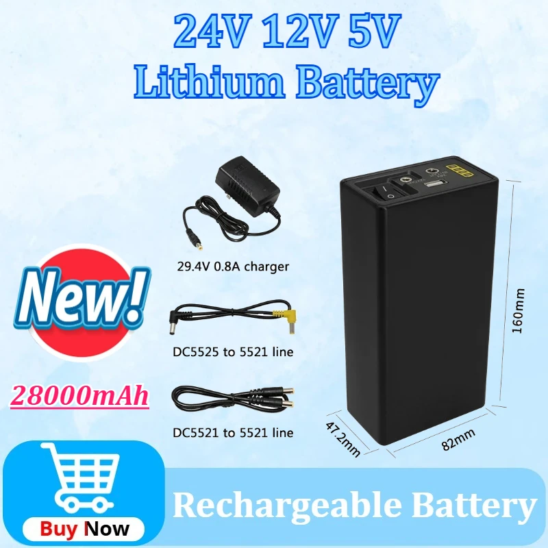 Power Bank 24V 12V 5V Auxiliary Battery Rechargeable Lithium Battery 28000mAh 18650 Auxiliary Large Capacity 18650 UPS Battery
Power Bank 24V 12V 5V Auxiliary Battery Rechargeable Lithium Battery 28000mAh 18650 Auxiliary Large Capacity 18650 UPS Battery