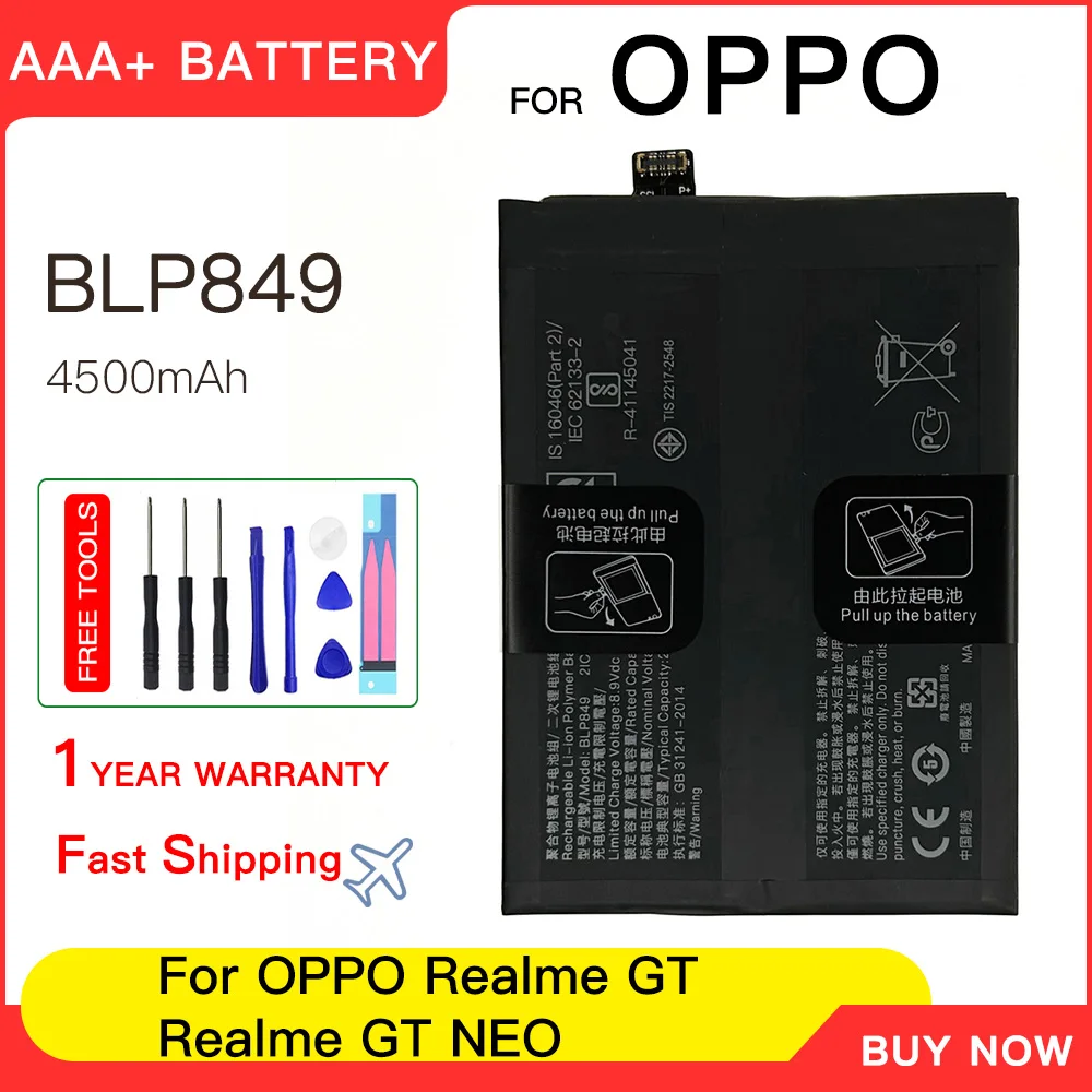 Genuine Battery BLP849 4500mAh Battery For OPPO Realme GT / Realme GT NEO Mobile Phone replacement Batteries batteria+Free tools
Genuine Battery BLP849 4500mAh Battery For OPPO Realme GT / Realme GT NEO Mobile Phone replacement Batteries batteria+Free tools