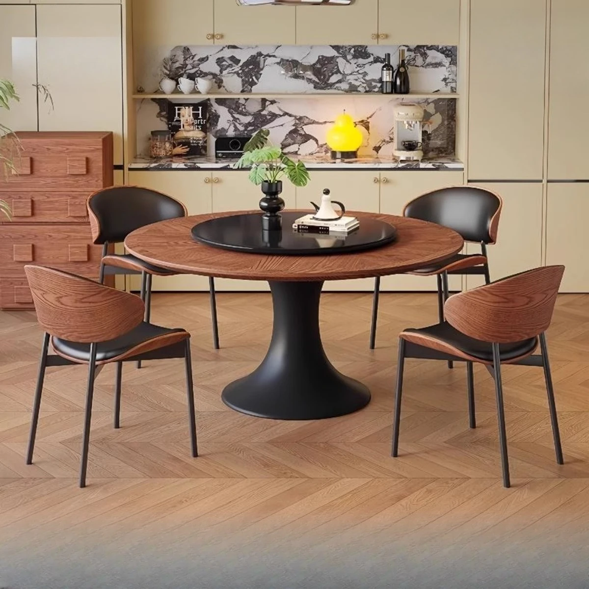 French retro round dining table new solid wood home American medieval black advanced sense
French retro round dining table new solid wood home American medieval black advanced sense