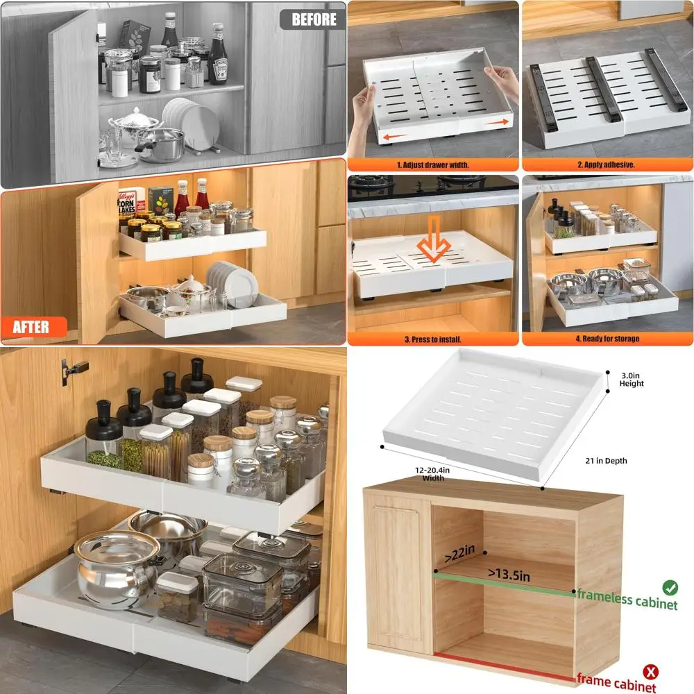 2 Pack Pull Out Cabinet Organizer Expandable, Adhesive with Nano Film, Pull Out Drawers for Cabinets in Kitchen, Pantry or Bathr
2 Pack Pull Out Cabinet Organizer Expandable, Adhesive with Nano Film, Pull Out Drawers for Cabinets in Kitchen, Pantry or Bathr