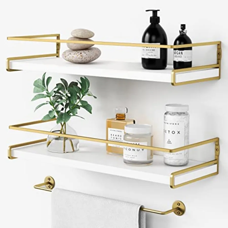 Floating Bathroom Shelves Wall Mounted, Aesthetic White and Gold Shelves for Bathroom Accessories, Modern Bathroom Organizer wi
Floating Bathroom Shelves Wall Mounted, Aesthetic White and Gold Shelves for Bathroom Accessories, Modern Bathroom Organizer wi