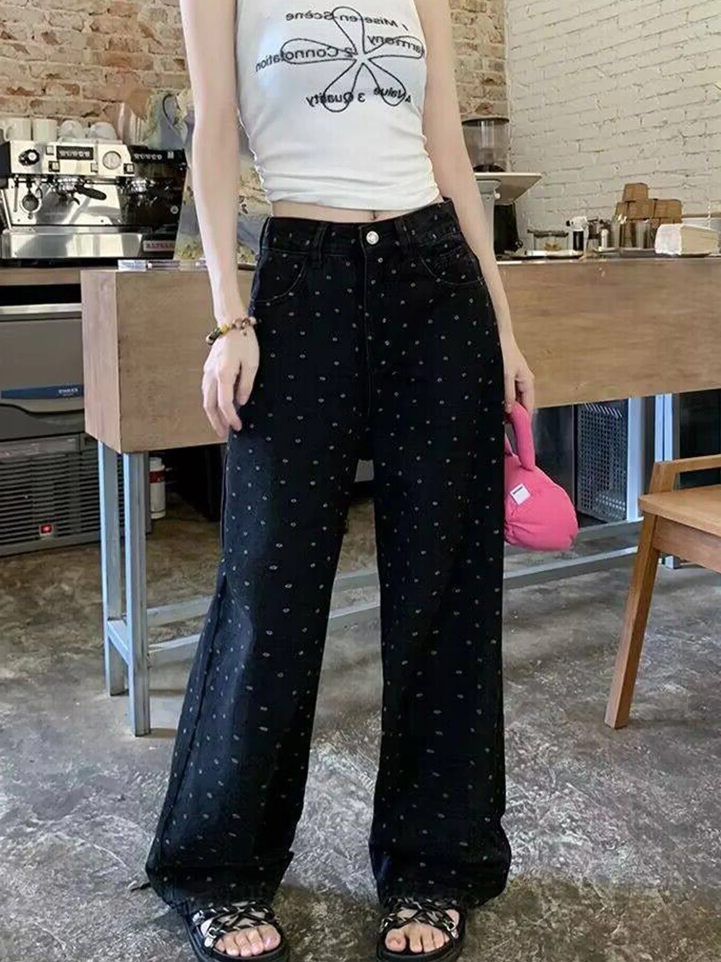 Black Polka Dot Button up Wide Leg Jeans High Waist Design Loose Straight Cut Floor Length Pants Summer New Style Retro Denim
Black Polka Dot Button up Wide Leg Jeans High Waist Design Loose Straight Cut Floor Length Pants Summer New Style Retro Denim