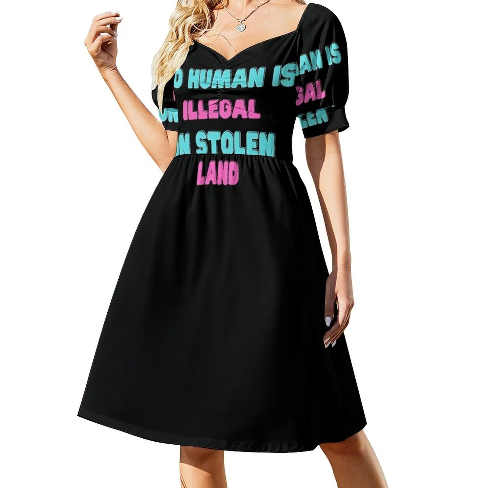No Human is illegal on Stolen Land| Stolen Lands| Occupied Lands| illegal settlement (Tenth Edition): Short-Sleeved Dress
No Human is illegal on Stolen Land| Stolen Lands| Occupied Lands| illegal settlement (Tenth Edition): Short-Sleeved Dress