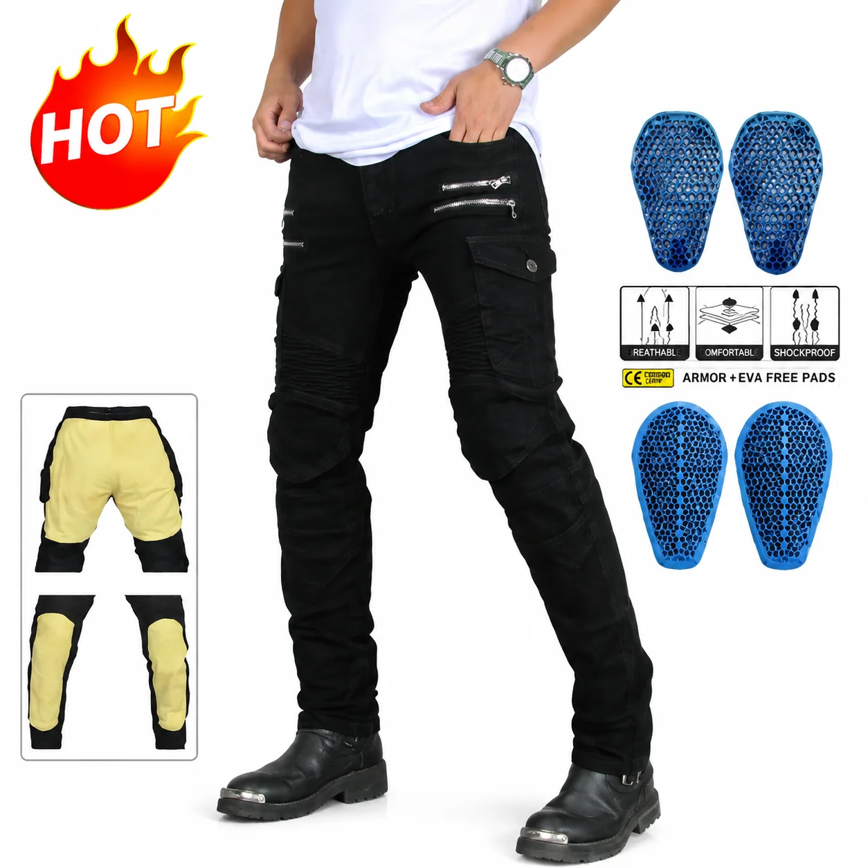 Motorcycle Riding Jeans Men Aramid Fabric Black Denim Pants Four Zipper Moto Biker Trousers Stretch Urban Touring Daily Wear
Motorcycle Riding Jeans Men Aramid Fabric Black Denim Pants Four Zipper Moto Biker Trousers Stretch Urban Touring Daily Wear