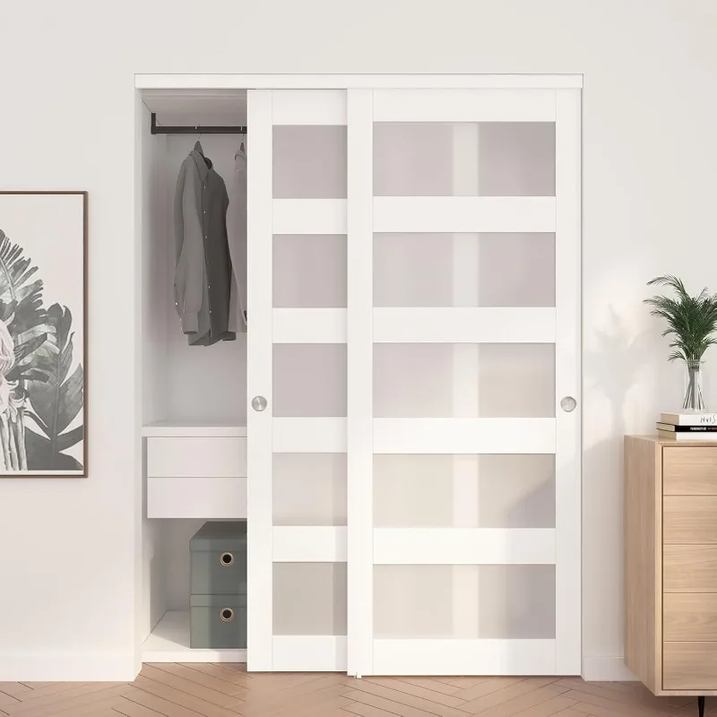 home.Sliding Closet Door 60"(Double 31") x 80", 5-Lite Frosted Glass Bypass Door with Hardware Kit & Matching Fascia, Pre
home.Sliding Closet Door 60"(Double 31") x 80", 5-Lite Frosted Glass Bypass Door with Hardware Kit & Matching Fascia, Pre