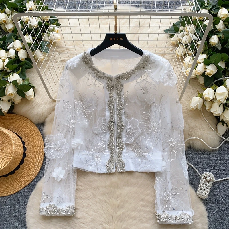 Haute Couture Top Women's Fashion Heavy Industry Embroidered Bead Sequin Flower Tulle Coat Women's French Socialite Shirt
Haute Couture Top Women's Fashion Heavy Industry Embroidered Bead Sequin Flower Tulle Coat Women's French Socialite Shirt