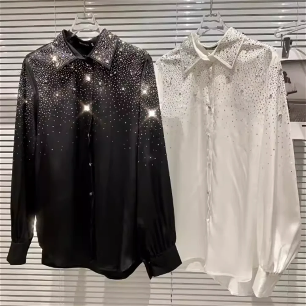 High Quality Diamonds Collar White black Shirt Women Tops New Arrival OL Elegant Blouse Tops
High Quality Diamonds Collar White black Shirt Women Tops New Arrival OL Elegant Blouse Tops