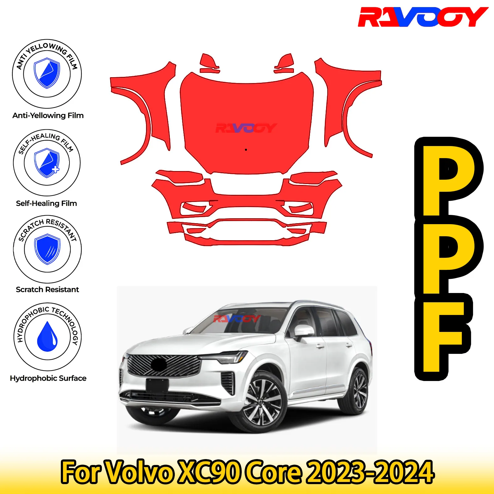 Для Volvo XC90 Core 2023-2024 глянцевая матовая черная предварительно вырезанная передняя защитная пленка PPF Kit
Для Volvo XC90 Core 2023-2024 глянцевая матовая черная предварительно вырезанная передняя защитная пленка PPF Kit