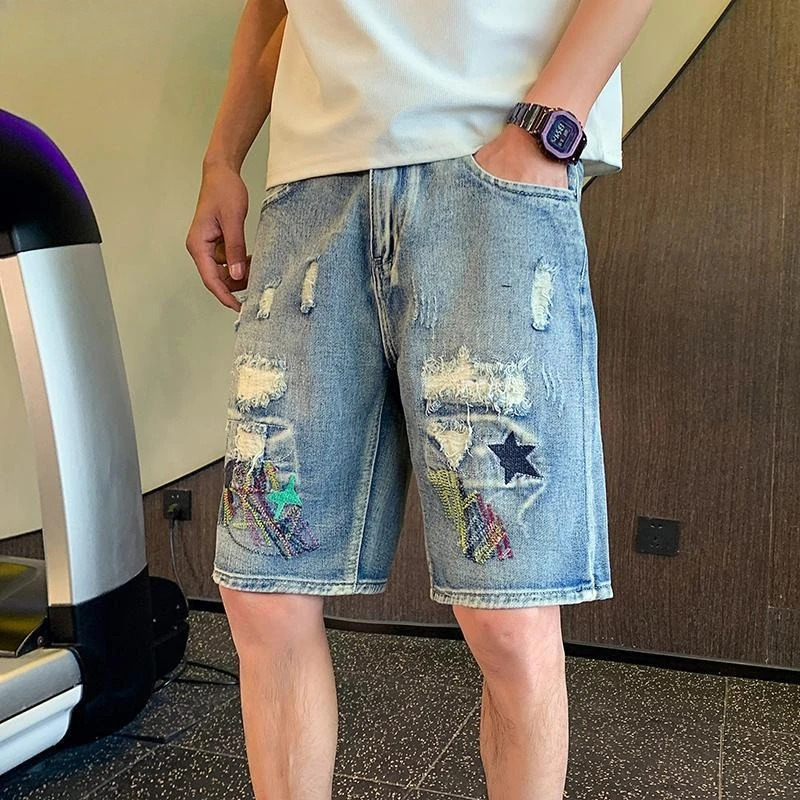 Men's Slim Fit Mid-Length Ripped Denim Shorts for Casual Summer Wear Trendy Edgy Fashion Knee-Length Comfortable Hip Apparel
Men's Slim Fit Mid-Length Ripped Denim Shorts for Casual Summer Wear Trendy Edgy Fashion Knee-Length Comfortable Hip Apparel