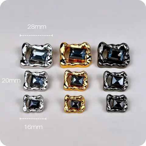 10pcs Metal Button Clothing Accessory Inlaid Rhinestone Decorative Buttons DIY Craft Sewing Supplies Irregular Rectangle Button
