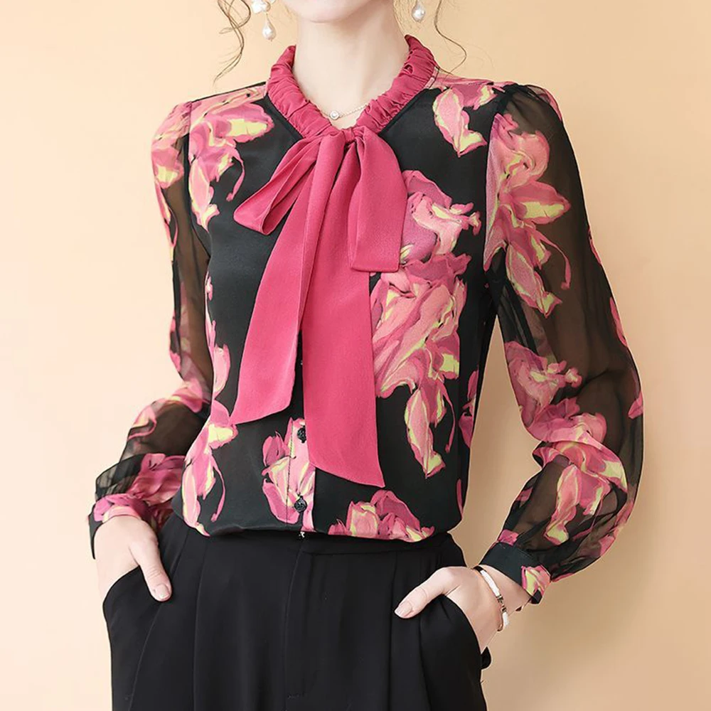 Shirt women's spring and autumn new high-end temperament bow French flower loose foreign style thin shirt top women
Shirt women's spring and autumn new high-end temperament bow French flower loose foreign style thin shirt top women