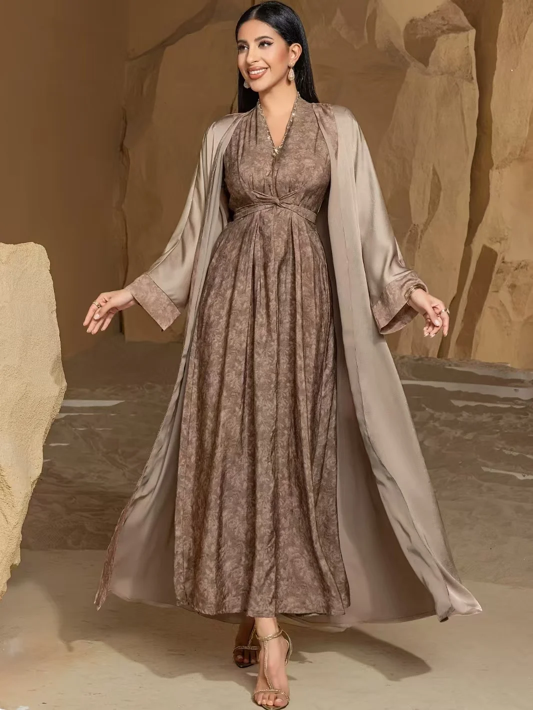 Elegant Long Sleeve Open Cardigan Long Dress V Neck Two Piece Set Drifting Style High Waist Evening Gown for Women
Elegant Long Sleeve Open Cardigan Long Dress V Neck Two Piece Set Drifting Style High Waist Evening Gown for Women