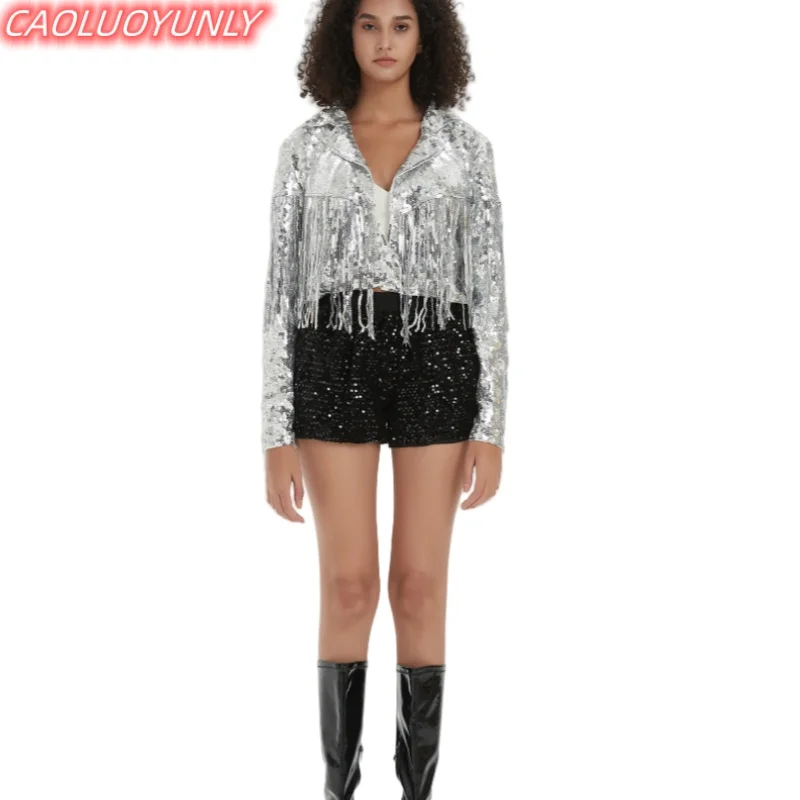 Autumn High Quality Streetwear Sequins Tassel Patchwork Long Sleeve Jacket Hip Hop Turn-Down Collar Women' Outerwears Wears
Autumn High Quality Streetwear Sequins Tassel Patchwork Long Sleeve Jacket Hip Hop Turn-Down Collar Women' Outerwears Wears