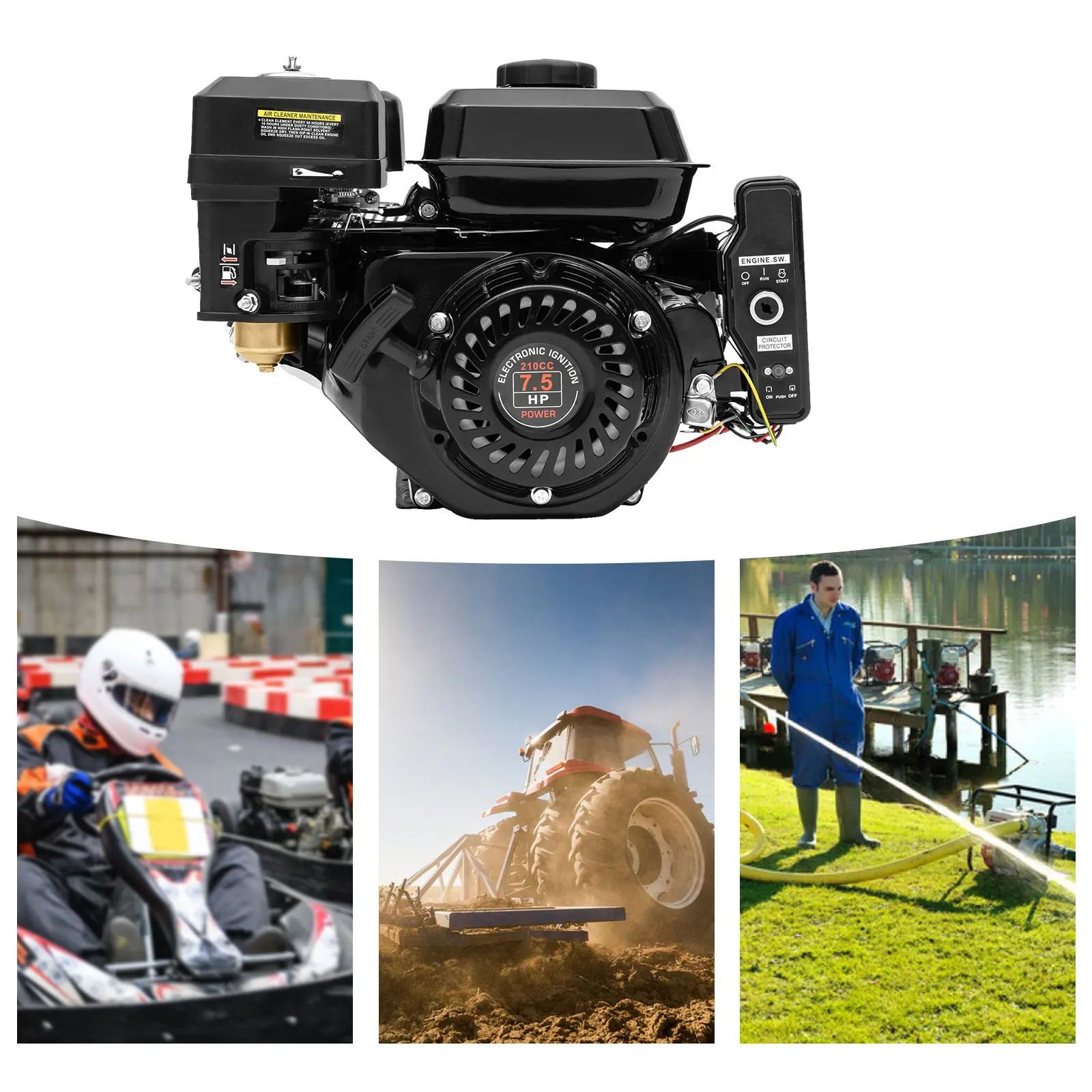 4-тактный газовый двигатель мощностью 7,5 л.с., одноцилиндровые двигатели с воздушным охлаждением 210CC, 3600 об/мин для картингов, компрессоров, генераторов
4-тактный газовый двигатель мощностью 7,5 л.с., одноцилиндровые двигатели с воздушным охлаждением 210CC, 3600 об/мин для картингов, компрессоров, генераторов