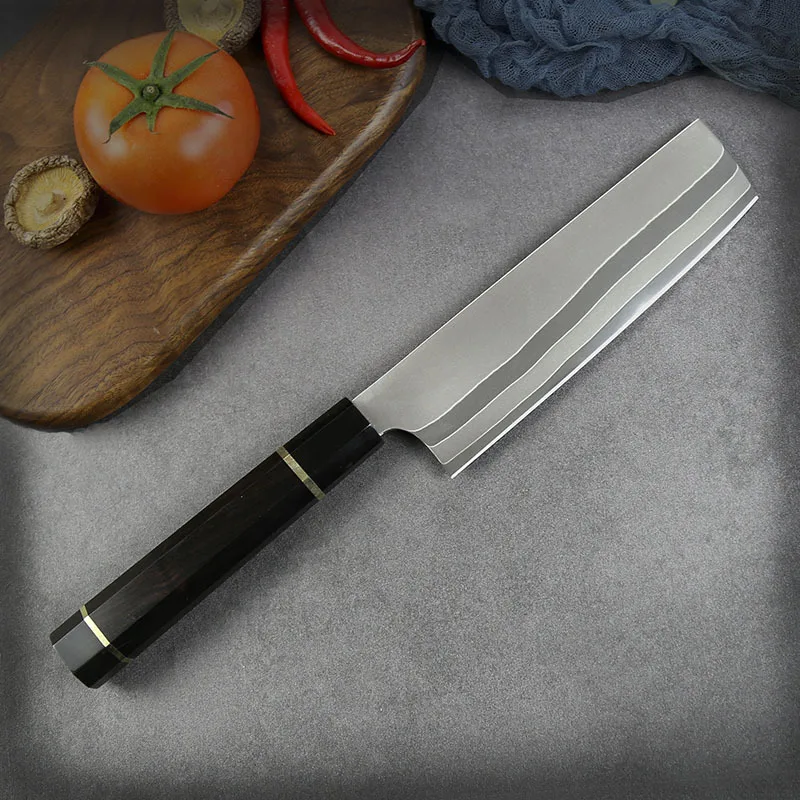 6,7-дюймовый нож Nakiri, сталь Shichimai-gawari 9A440C, лезвие, ручка из черного дерева, нож для нарезки овощей, тесак для мяса, японский кухонный нож
6,7-дюймовый нож Nakiri, сталь Shichimai-gawari 9A440C, лезвие, ручка из черного дерева, нож для нарезки овощей, тесак для мяса, японский кухонный нож