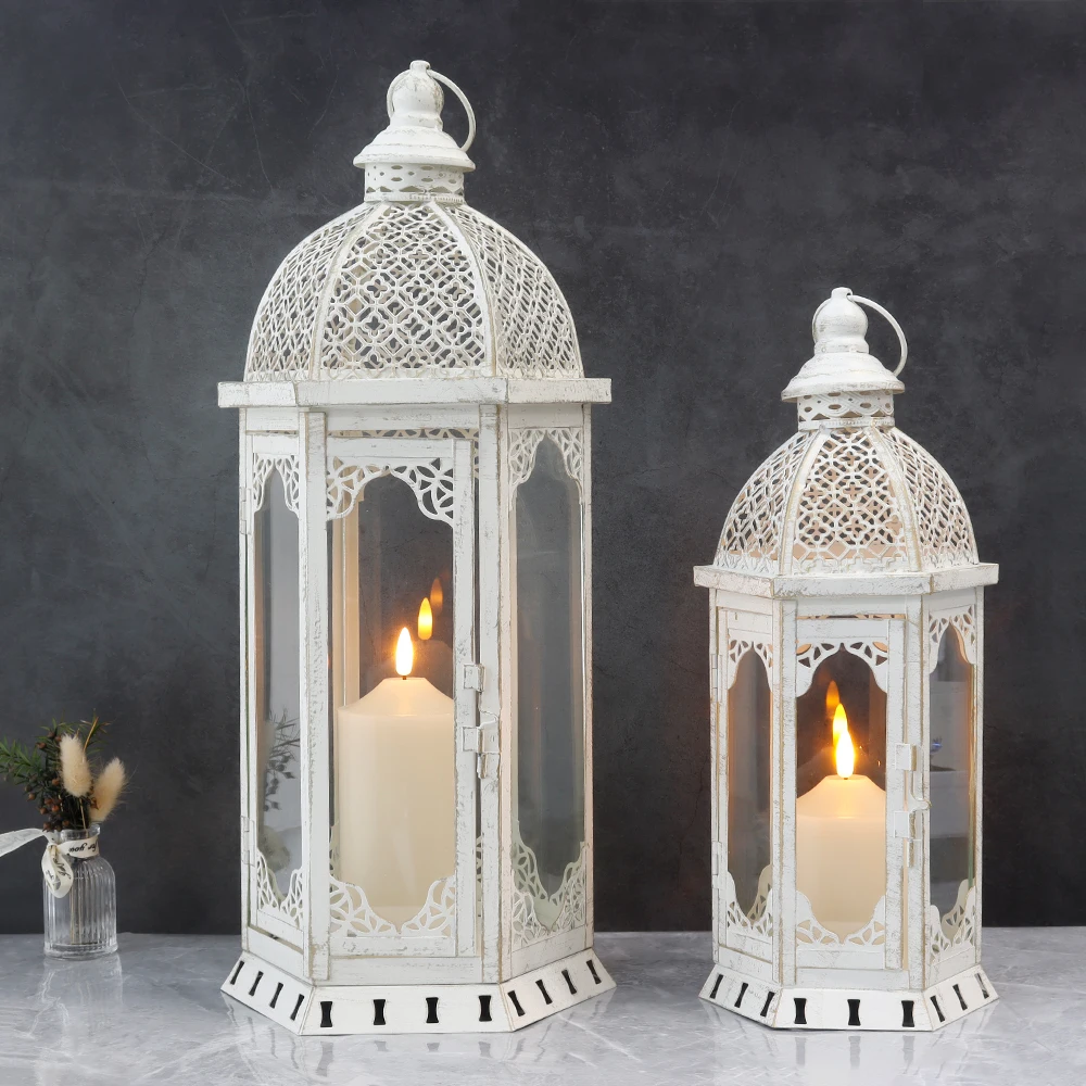 Set of 2 Vintage Hanging White Lantern Garden Metal Lantern for Wedding Decoration
Set of 2 Vintage Hanging White Lantern Garden Metal Lantern for Wedding Decoration