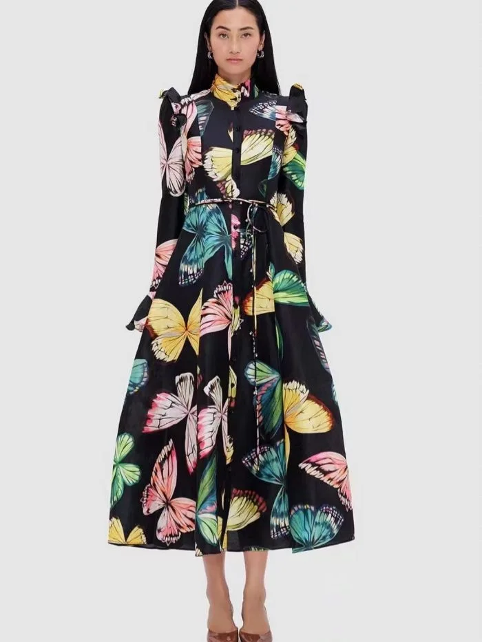 Summer Autumn Vintage French Fashion Long Sleeve High Waist Spliced A Line Dress Women Stand Collar Print Butterfly Luxury Robe
Summer Autumn Vintage French Fashion Long Sleeve High Waist Spliced A Line Dress Women Stand Collar Print Butterfly Luxury Robe