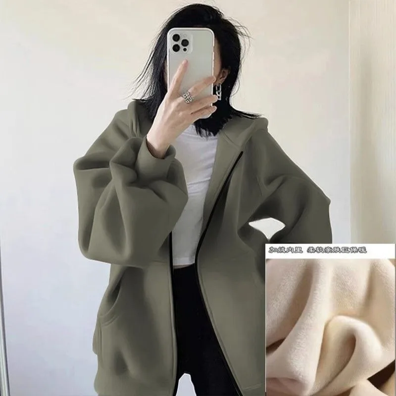 hoodie Women's zipper coat female Autumn and winter fleece-lined Zip-up cardigan 202 New models Thickening type fallow
hoodie Women's zipper coat female Autumn and winter fleece-lined Zip-up cardigan 202 New models Thickening type fallow