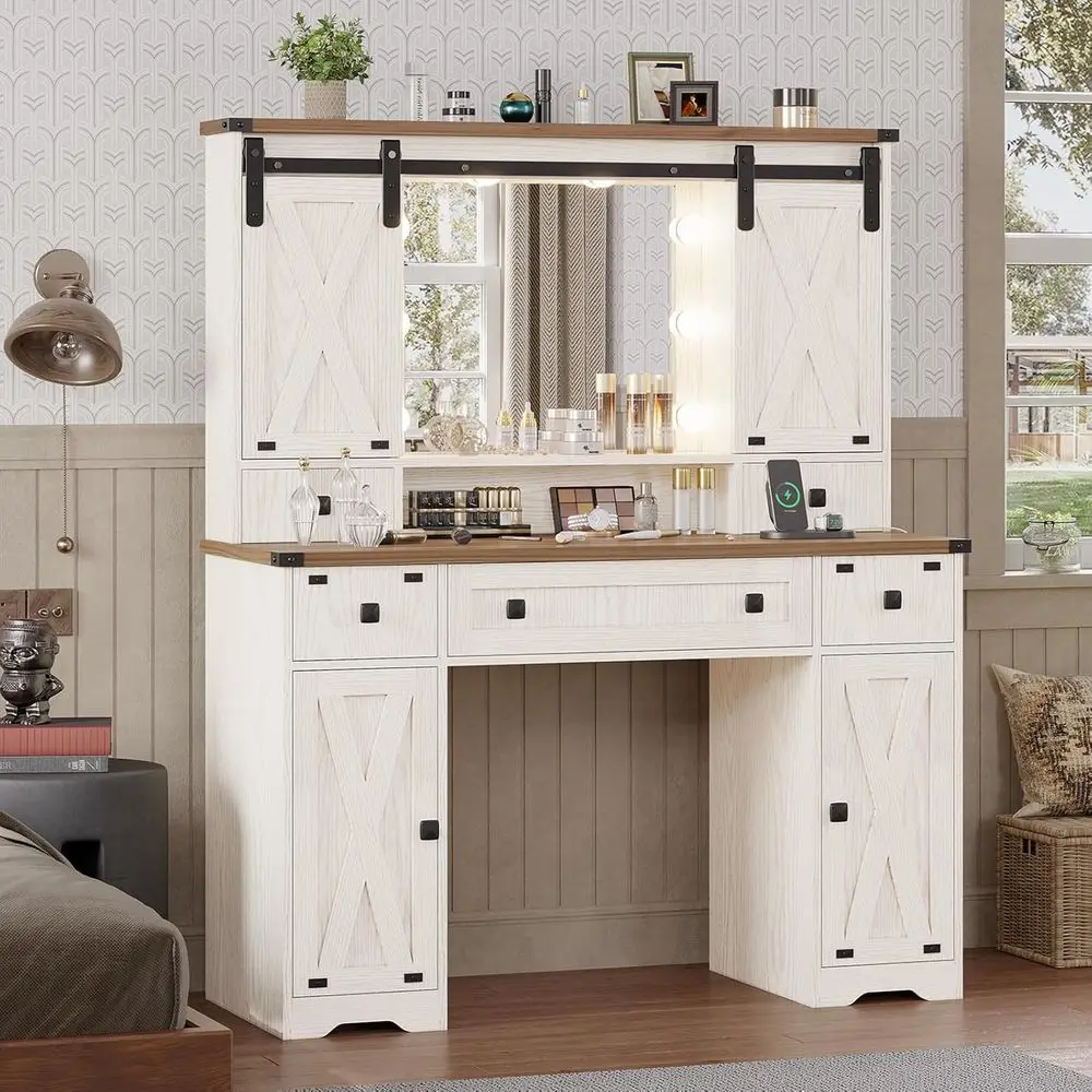 Lighted Mirror Vanity Desk with Sliding Door Storage, Adjustable Lighting Makeup Table with Drawers and Cabinet, White for Bedro
Lighted Mirror Vanity Desk with Sliding Door Storage, Adjustable Lighting Makeup Table with Drawers and Cabinet, White for Bedro