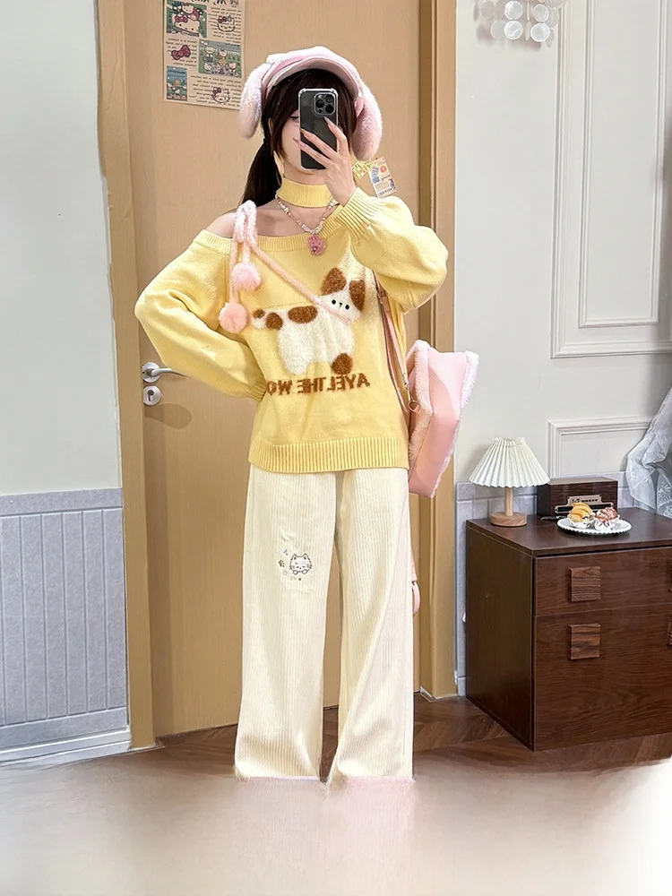 Sweet Style Yellow Off-Shoulder Loose Knitted Sweater Women's Autumn Cute Bear/Pig Animal Pattern Casual Comfortable Top
Sweet Style Yellow Off-Shoulder Loose Knitted Sweater Women's Autumn Cute Bear/Pig Animal Pattern Casual Comfortable Top