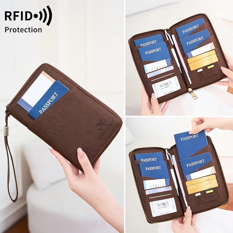 Vintage RFID Blocking Passport Holder Wallet, Airplane Travel Document with Hand Wrist Strap, Zipper Large Capacity Leather
Vintage RFID Blocking Passport Holder Wallet, Airplane Travel Document with Hand Wrist Strap, Zipper Large Capacity Leather