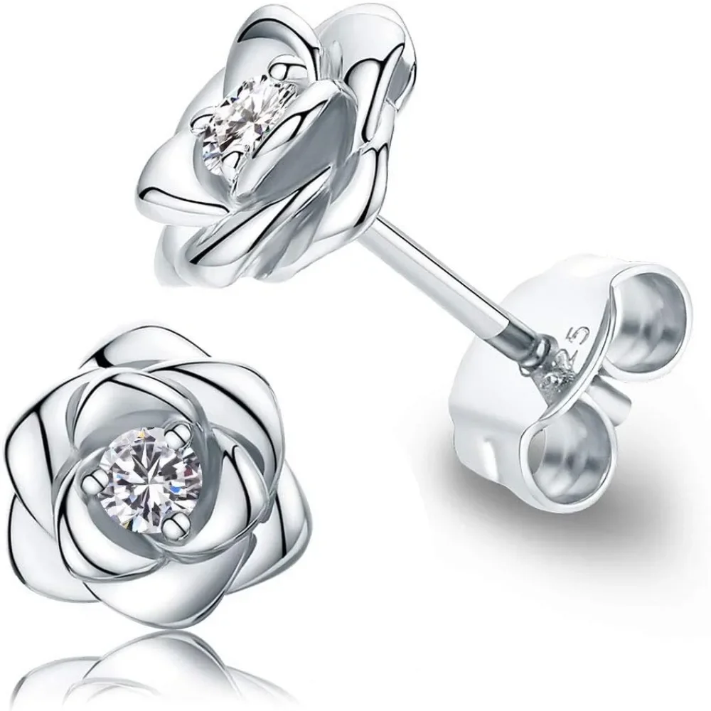 Gold Plated Sterling Silver Rose Flower Earring Studs, Hypoallergenic & Nickel Free Earrings for Women
Gold Plated Sterling Silver Rose Flower Earring Studs, Hypoallergenic & Nickel Free Earrings for Women