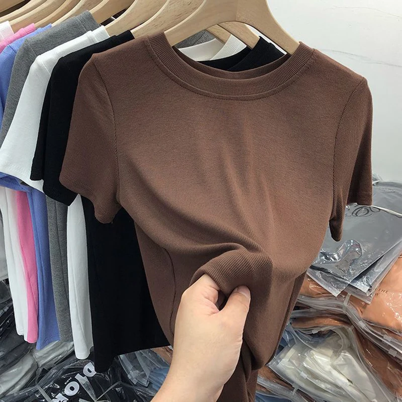 Fashion O-Neck Korean Solid Color Short Sleeve T-Shirts Women's Clothing Summer New Slim All-match Tops Casual Tee Shirt
Fashion O-Neck Korean Solid Color Short Sleeve T-Shirts Women's Clothing Summer New Slim All-match Tops Casual Tee Shirt