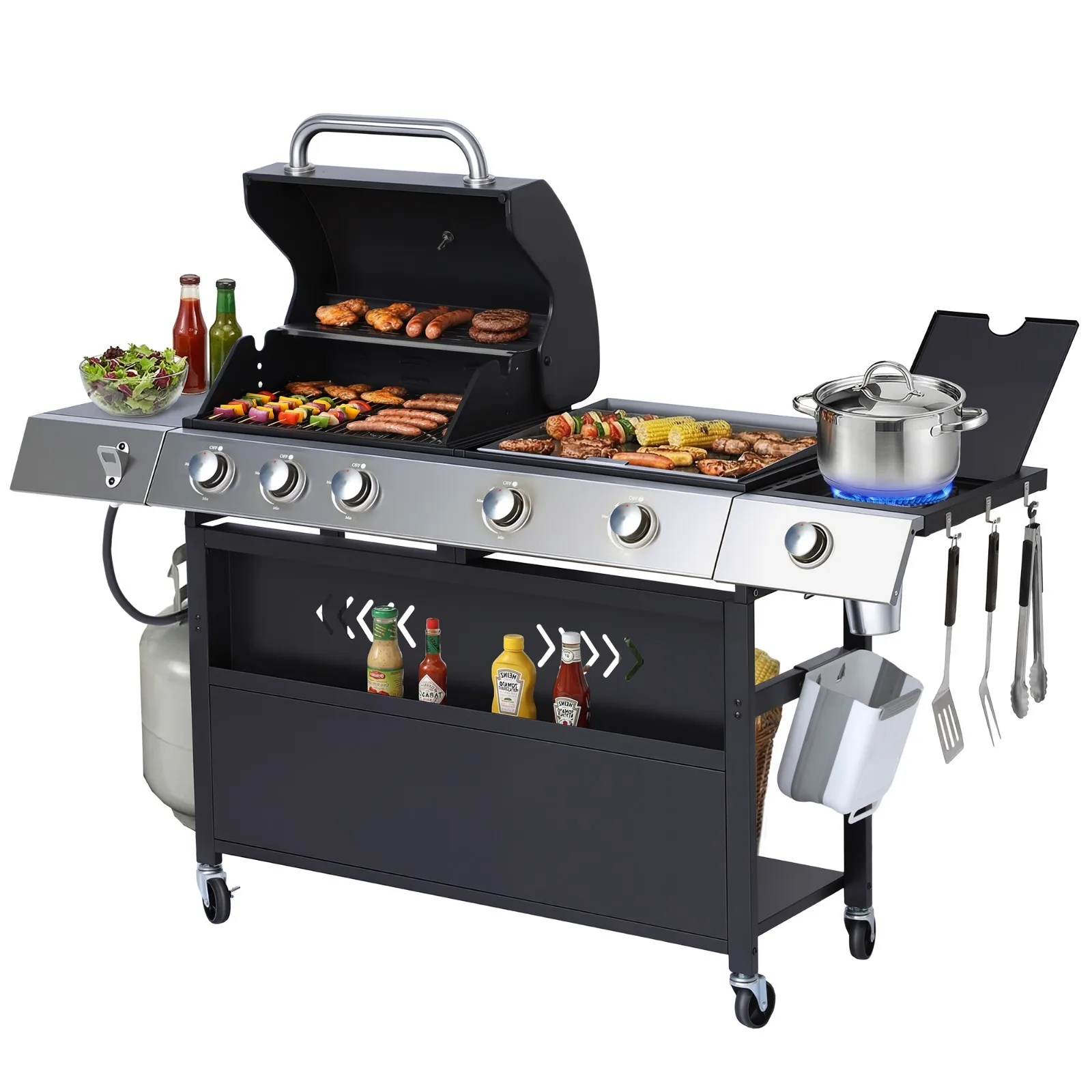 5 Burner Gas Grill Griddle Combo with Side Burner, 3 in 1 Propane Gas BBQ Grill
5 Burner Gas Grill Griddle Combo with Side Burner, 3 in 1 Propane Gas BBQ Grill