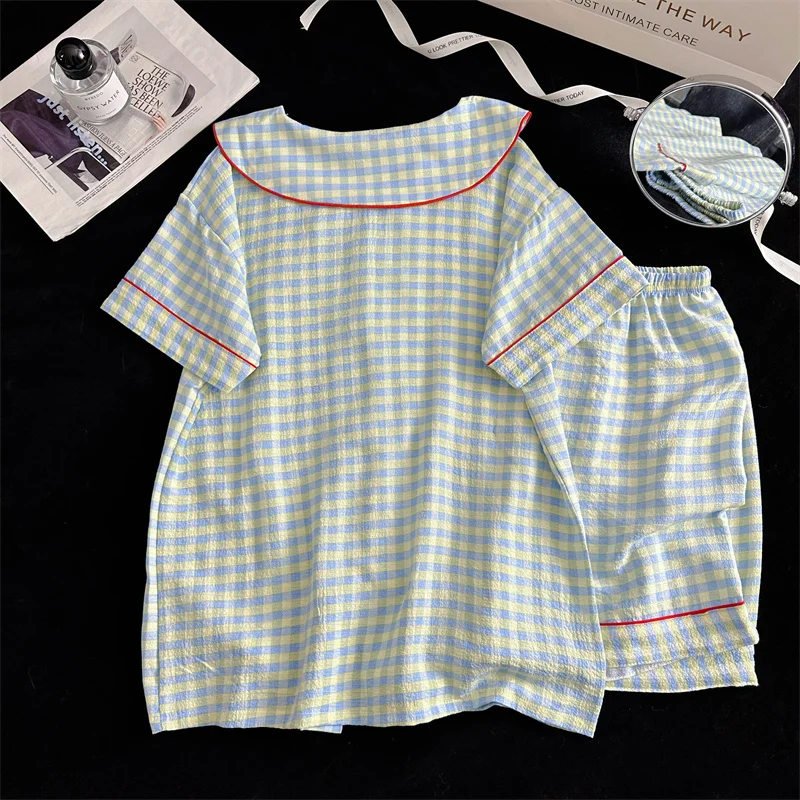 Summer Short Sleeve Sleepwear Women's Bubble Gauze Pleated Cardigan Sweet Little Cherry Thin Home Clothes Set Casual Style 15 S3962554cc0804add929beae8fb490515B