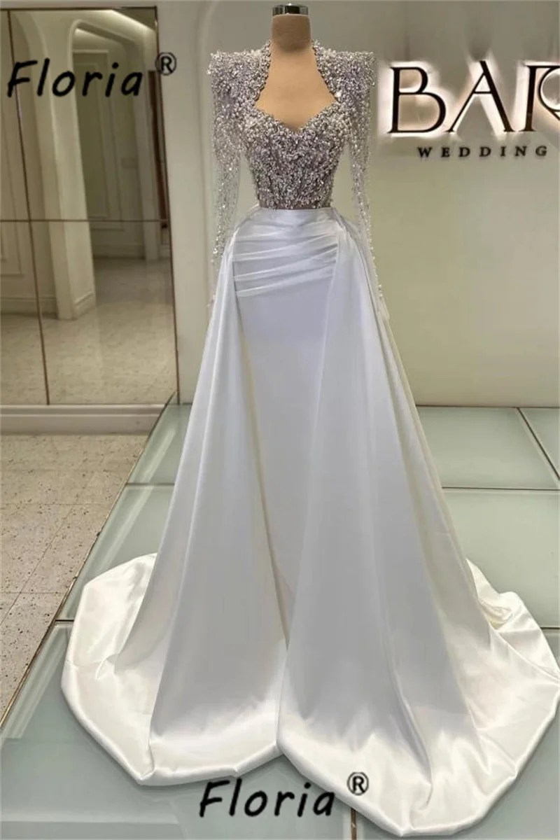 Elegant Pearls Mermaid Wedding Dress Long Train Crystal Beaded Satin Full Sleeves Bridal Gowns African Dubai Women Robe de soire
Elegant Pearls Mermaid Wedding Dress Long Train Crystal Beaded Satin Full Sleeves Bridal Gowns African Dubai Women Robe de soire