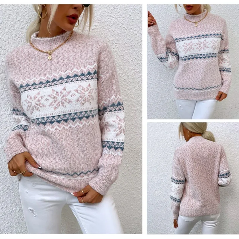 Trendy Long Sleeve Semi High Neck Sweater Women's New Snowflake Printed Knitted Top Autumn Winter Temperament Casual Pullover
Trendy Long Sleeve Semi High Neck Sweater Women's New Snowflake Printed Knitted Top Autumn Winter Temperament Casual Pullover