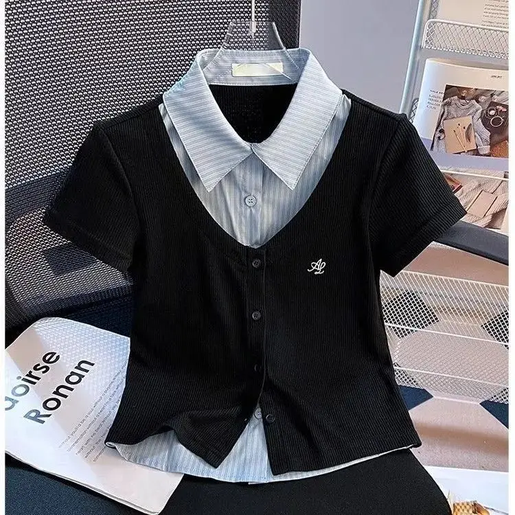 Women's Collared Polo T Shirt Regular Fit Faux Two Layer Slim Cropped Preppy Summer Short Sleeve Top
Women's Collared Polo T Shirt Regular Fit Faux Two Layer Slim Cropped Preppy Summer Short Sleeve Top