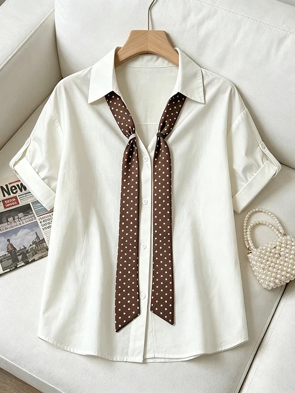 Summer 2026 plus Size Women's Shirt V-Neck Polka Dot Scarf Short Sleeve Versatile Unique Top Korean Style Commute Fashion
Summer 2026 plus Size Women's Shirt V-Neck Polka Dot Scarf Short Sleeve Versatile Unique Top Korean Style Commute Fashion