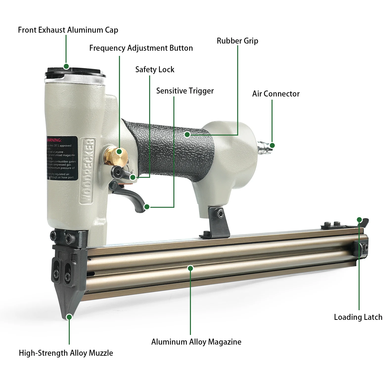 WOODPECKER 21F30SL Pneumatic Brad Nailer with Extended Long Magazine Air Power Continuous Firing Brad Nail Gun for Woodworking
WOODPECKER 21F30SL Pneumatic Brad Nailer with Extended Long Magazine Air Power Continuous Firing Brad Nail Gun for Woodworking